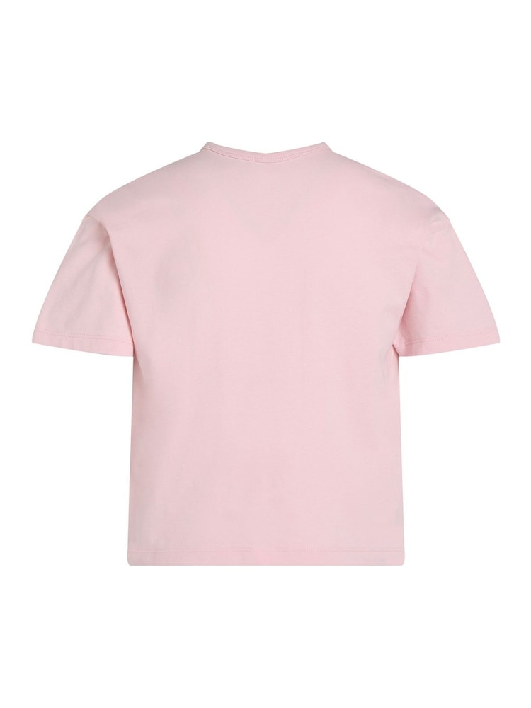 Calvin Klein Pink Monologo Glitter 100% Cotton T-Shirt - Image 5 of 5