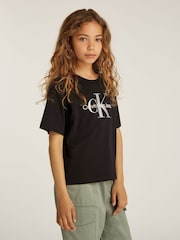 Calvin Klein Black Monologo Glitter 100% Cotton T-Shirt - Image 1 of 5