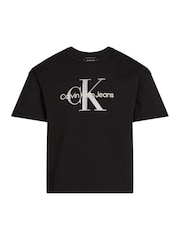 Calvin Klein Black Monologo Glitter 100% Cotton T-Shirt - Image 4 of 5