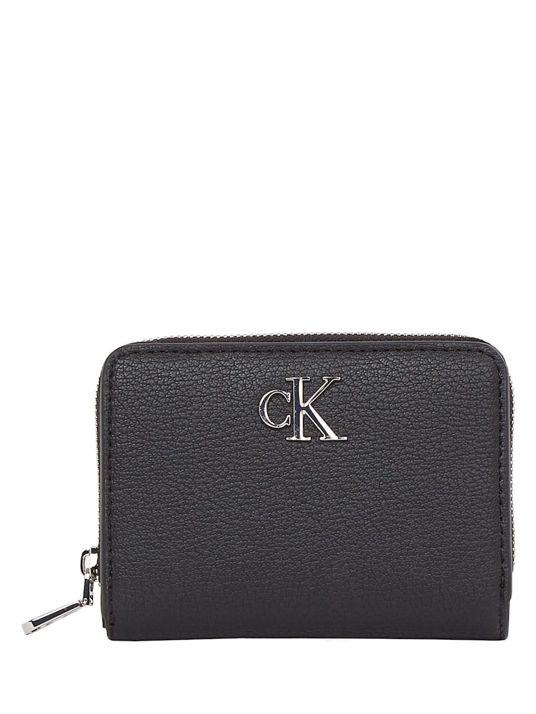 Calvin Klein Black Minimal Monogram Medium Zip Wallet - Image 1 of 4