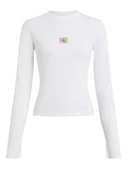 Calvin Klein White Skinny Ribbed Stretch Cotton Long Sleeve Top - Image 2 of 6