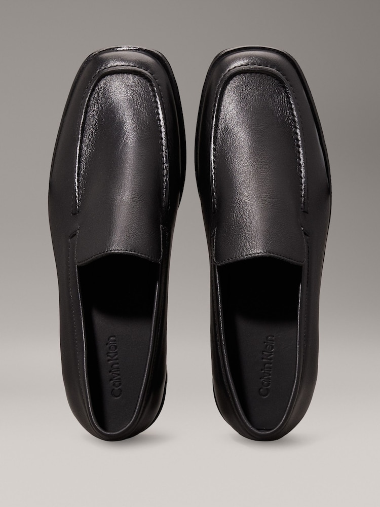 Calvin Klein Black Flat Leather Loafers - Image 6 of 6