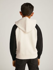 Calvin Klein Cream Relaxed 100% Cotton Colourblock Zip Hoodie - Image 2 of 5