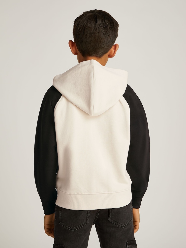 Calvin Klein Cream Relaxed 100% Cotton Colourblock Zip Hoodie - Image 2 of 5