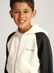 Calvin Klein Cream Relaxed 100% Cotton Colourblock Zip Hoodie - Image 3 of 5