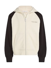 Calvin Klein Cream Relaxed 100% Cotton Colourblock Zip Hoodie - Image 4 of 5
