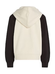 Calvin Klein Cream Relaxed 100% Cotton Colourblock Zip Hoodie - Image 5 of 5