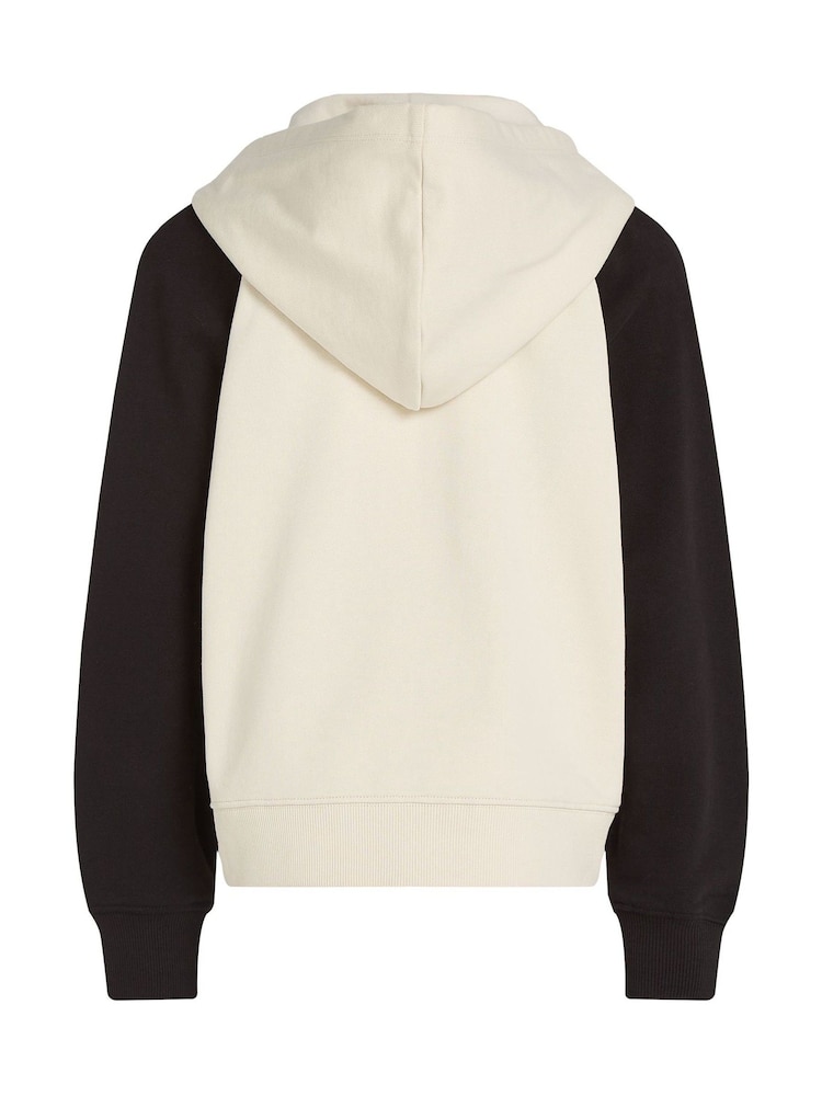 Calvin Klein Cream Relaxed 100% Cotton Colourblock Zip Hoodie - Image 5 of 5