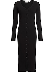 Calvin Klein Black Ribbed Stretch Cotton Long Sleeve Dress - Image 1 of 2