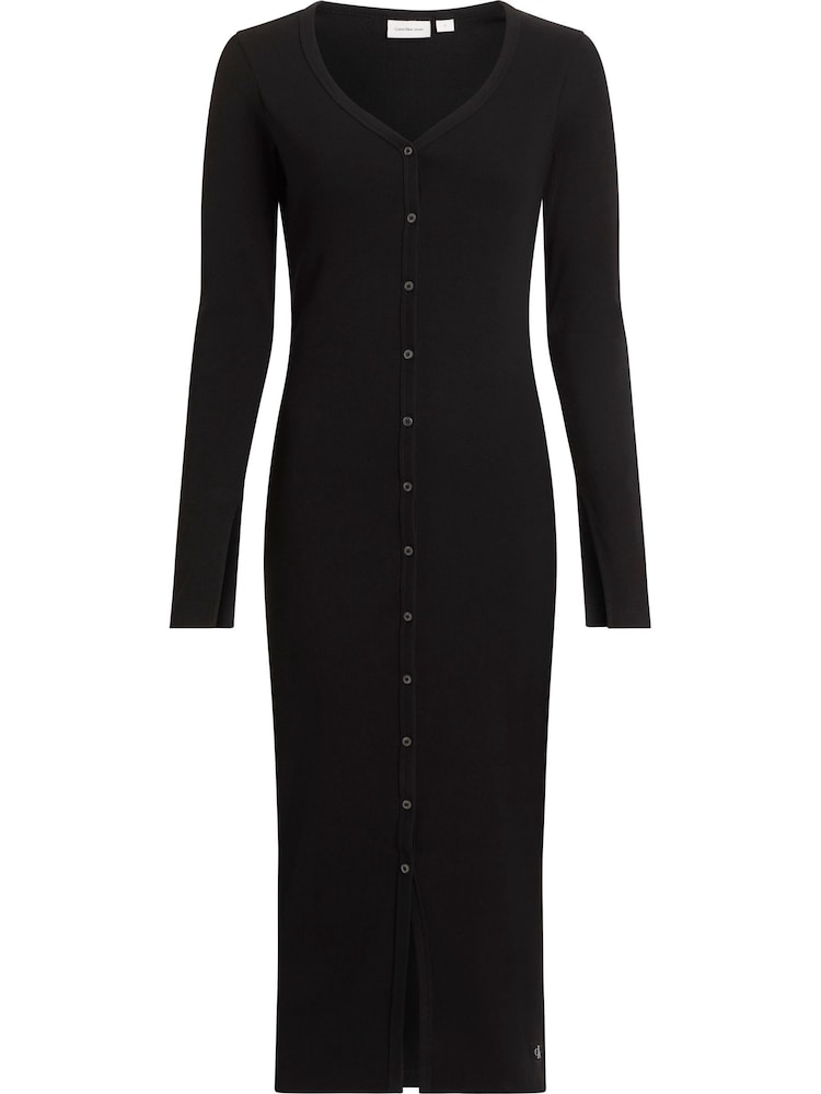 Calvin Klein Black Ribbed Stretch Cotton Long Sleeve Dress - Image 1 of 2