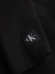 Calvin Klein Black Ribbed Stretch Cotton Long Sleeve Dress - Image 2 of 2