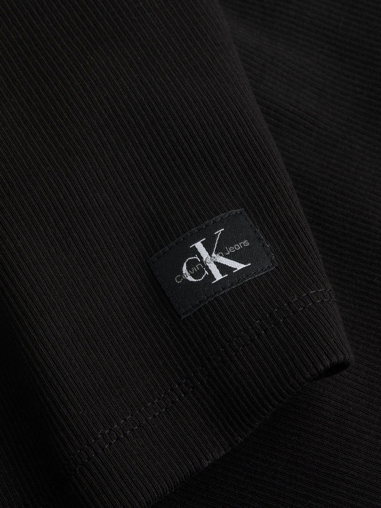 Calvin Klein Black Ribbed Stretch Cotton Long Sleeve Dress - Image 2 of 2