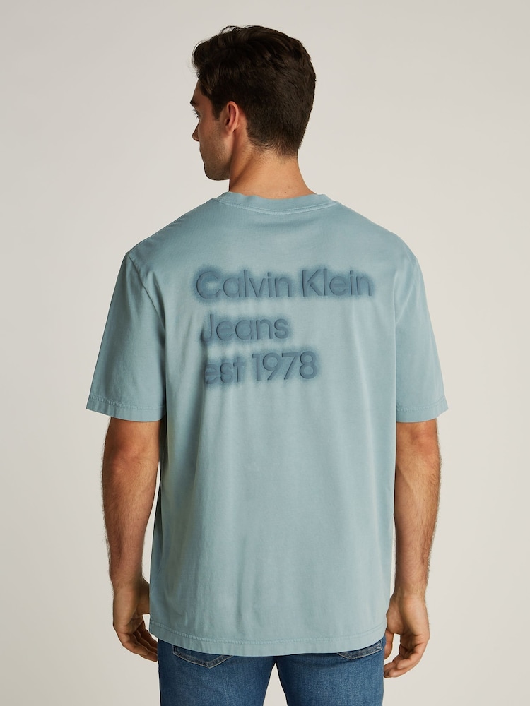 Calvin Klein Blue Puff Print 100% Cotton T-Shirt - Image 2 of 6
