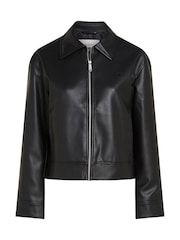 Calvin Klein Black Faux Leather Zip Jacket - Image 1 of 4