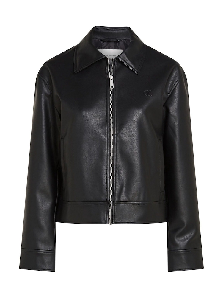 Calvin Klein Black Faux Leather Zip Jacket - Image 1 of 4