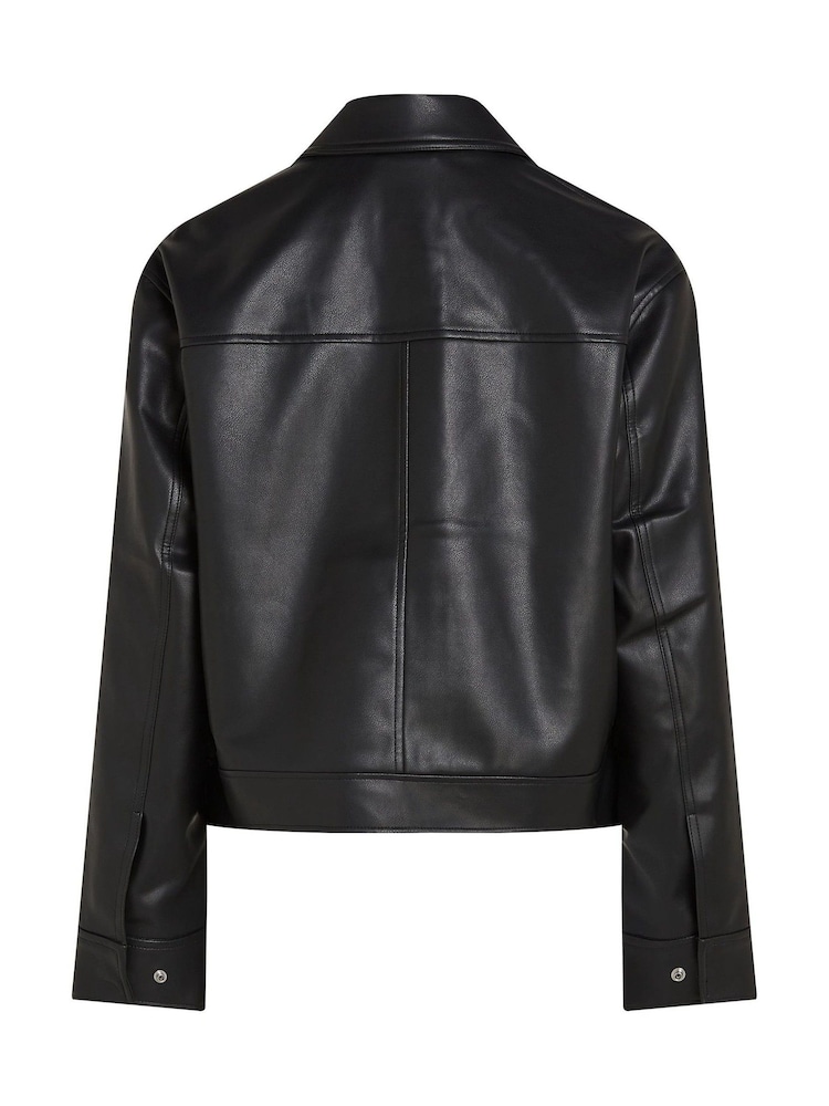 Calvin Klein Black Faux Leather Zip Jacket - Image 2 of 4