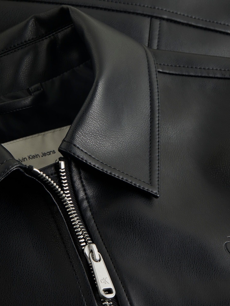 Calvin Klein Black Faux Leather Zip Jacket - Image 4 of 4