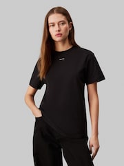 Calvin Klein Black Regular Fit Nano Logo 100% Cotton T-Shirt - Image 1 of 7