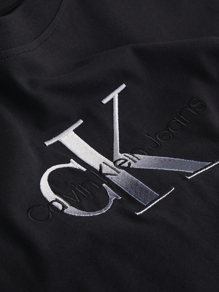 Calvin Klein Black 100% Cotton Embroidered Monologo T-Shirt - Image 7 of 7