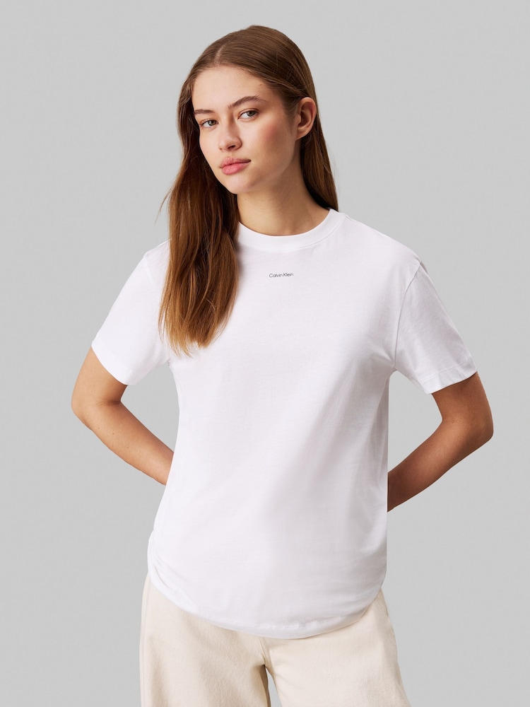 Calvin Klein White Regular Fit Nano Logo 100% Cotton T-Shirt - Image 1 of 7