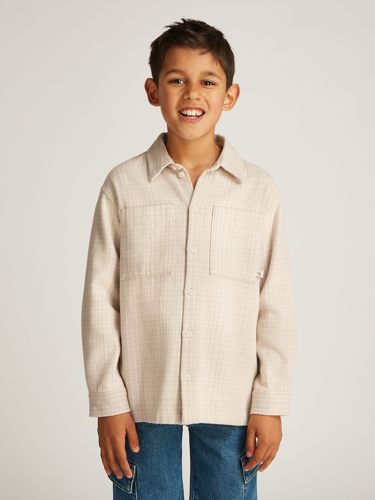 Calvin Klein Nude Relaxed 100% Cotton Check Overshirt - Image 1 of 5
