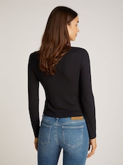 Calvin Klein Black Slim Semi Sheer Ribbed Long Sleeve Top - Image 4 of 6