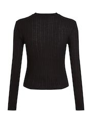 Calvin Klein Black Slim Semi Sheer Ribbed Long Sleeve Top - Image 6 of 6