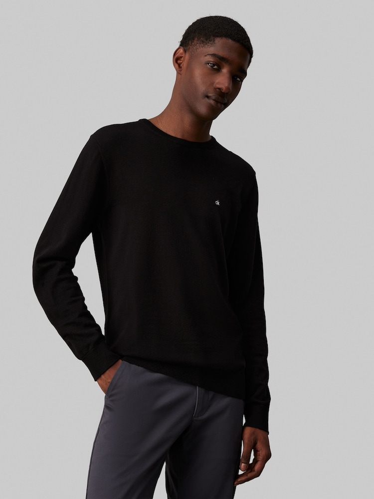 Calvin Klein Black Cotton Silk Blend Jumper - Image 1 of 5