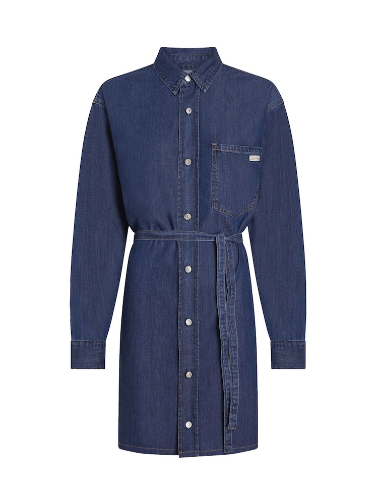Calvin Klein Blue Lyocell Belted Denim Shirt Dress - Image 1 of 2 Calvin Klein Blue Lyocell Belted Denim Shirt Dress - Image 1 of 2