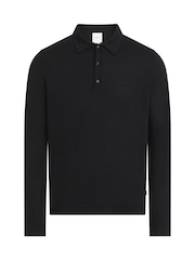 Calvin Klein Black Italian Merino Silk Long Sleeve Polo Shirt - Image 1 of 2