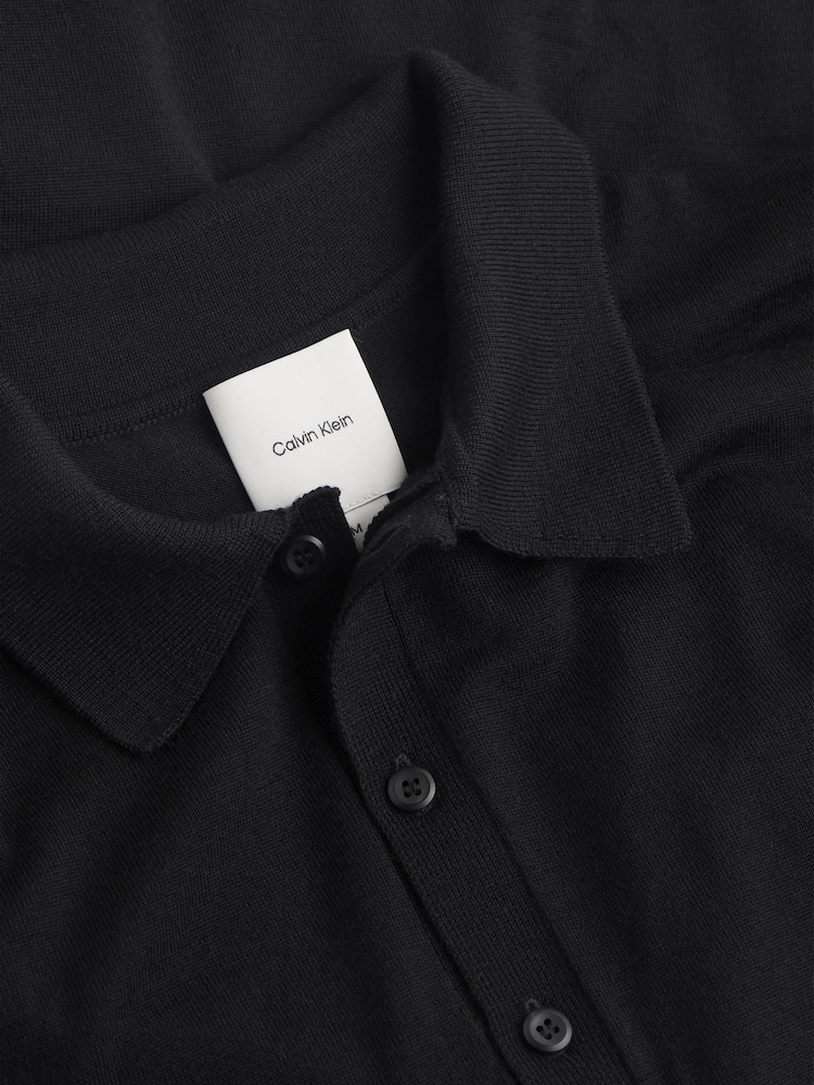Calvin Klein Black Italian Merino Silk Long Sleeve Polo Shirt - Image 2 of 2