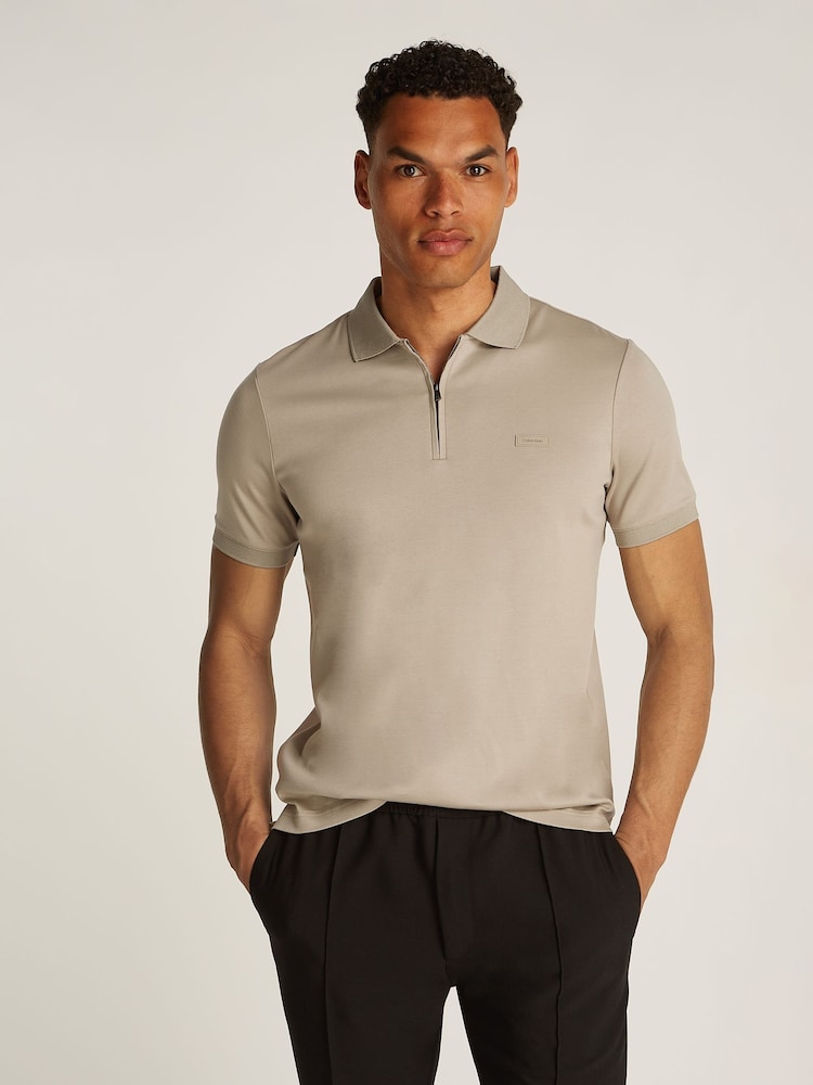 Calvin Klein Green Cotton Short Sleeve Zip Polo Shirt - Image 1 of 6