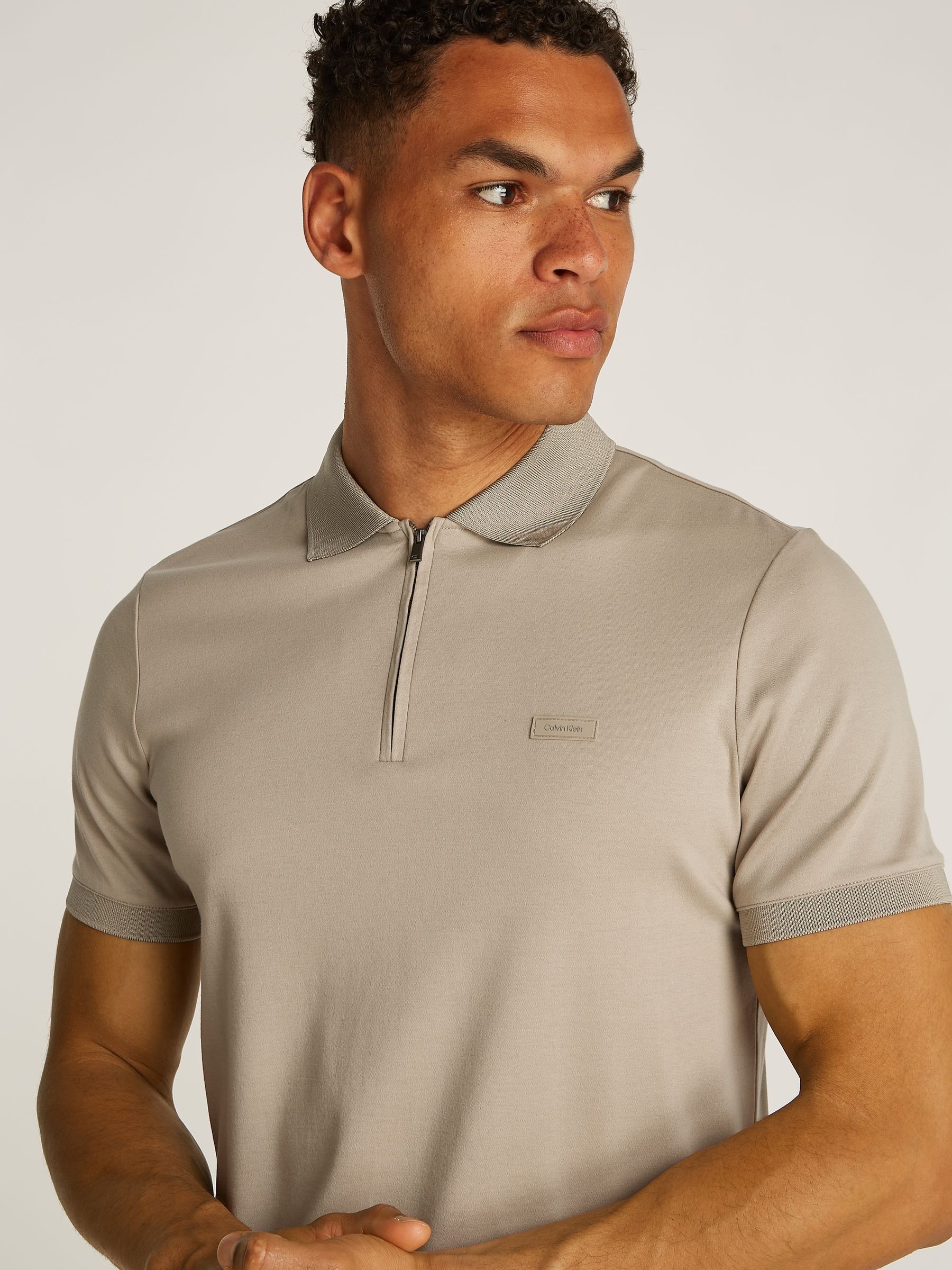 Buy Calvin Klein Green Cotton Short Sleeve Zip Polo Shirt from