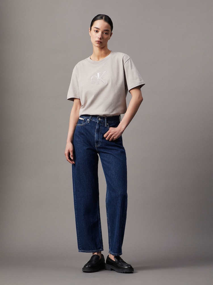 Calvin Klein Brown 100% Cotton Embroidered Monologo T-Shirt - Image 1 of 6