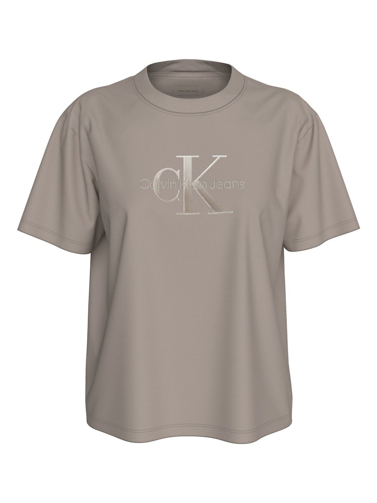Calvin Klein Brown 100% Cotton Embroidered Monologo T-Shirt - Image 2 of 6