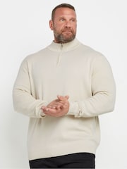 Cream - BadRhino Big & Tall Milano Quarter Zip 100% Cotton Jumper - Imaginea 1 din 6