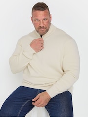 Cream - BadRhino Big & Tall Milano Quarter Zip 100% Cotton Jumper - Imaginea 2 din 6