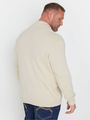 Cream - BadRhino Big & Tall Milano Quarter Zip 100% Cotton Jumper - Imaginea 3 din 6
