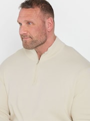 Cream - BadRhino Big & Tall Milano Quarter Zip 100% Cotton Jumper - Imaginea 4 din 6