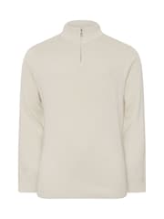 Cream - BadRhino Big & Tall Milano Quarter Zip 100% Cotton Jumper - Imaginea 5 din 6