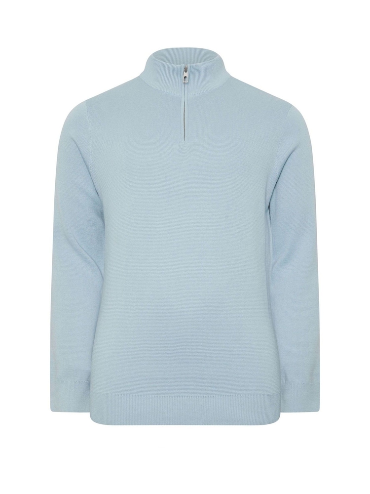 Hellblau - BadRhino Big & Tall Milano Quarter Zip 100% Cotton Jumper - Bild 2 von 3 Hellblau - BadRhino Big & Tall Milano Quarter Zip 100% Cotton Jumper - Bild 2 von 3