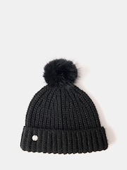 Mint Velvet Black Faux Fur Pom Pom Beanie Hat - Image 2 of 3