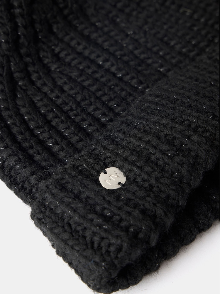 Mint Velvet Black Faux Fur Pom Pom Beanie Hat - Image 3 of 3