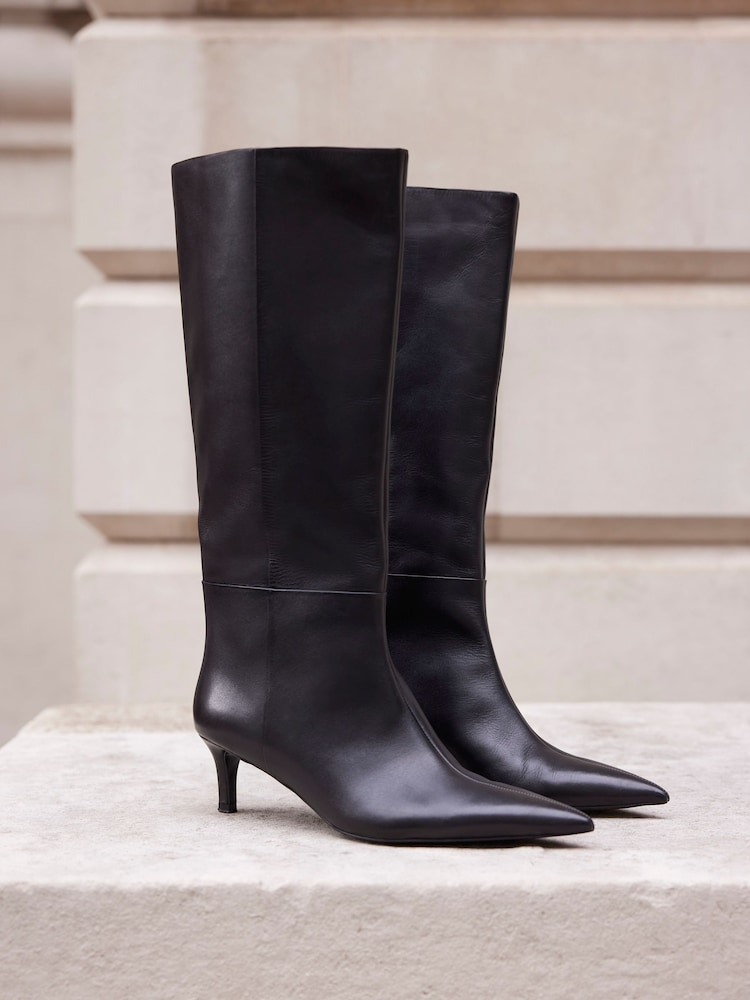 Mint Velvet Black Leather Long Boots - Image 2 of 4