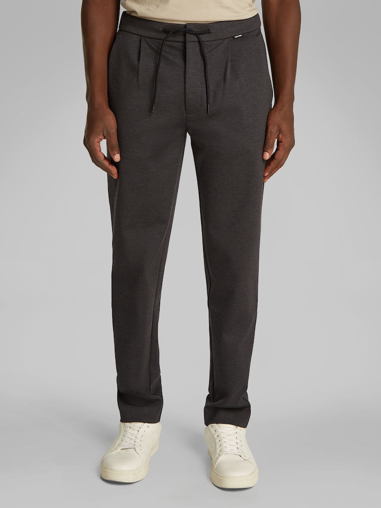 Calvin Klein Grey Tapered Knit Pleated Trousers - Image 1 of 8