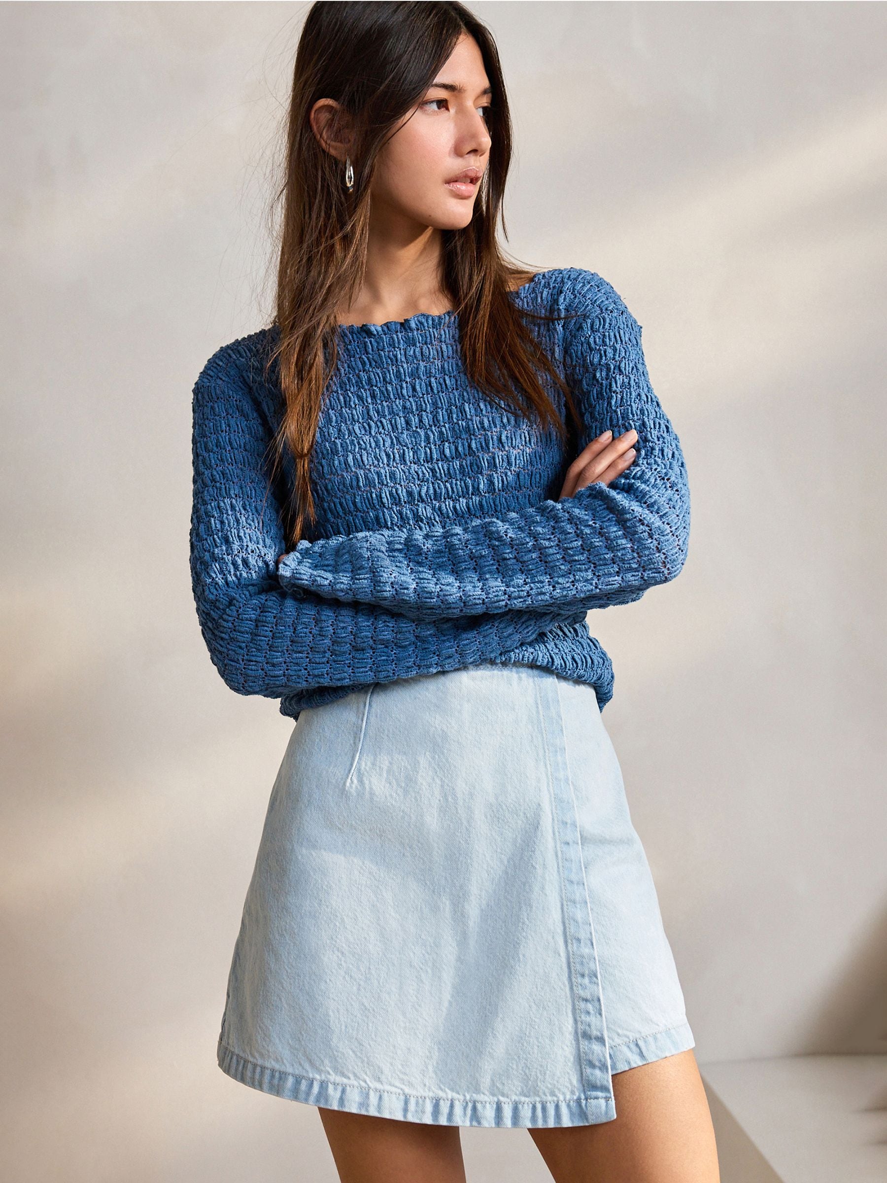 Bleach Blue Denim Wrap 100% Cotton Skort