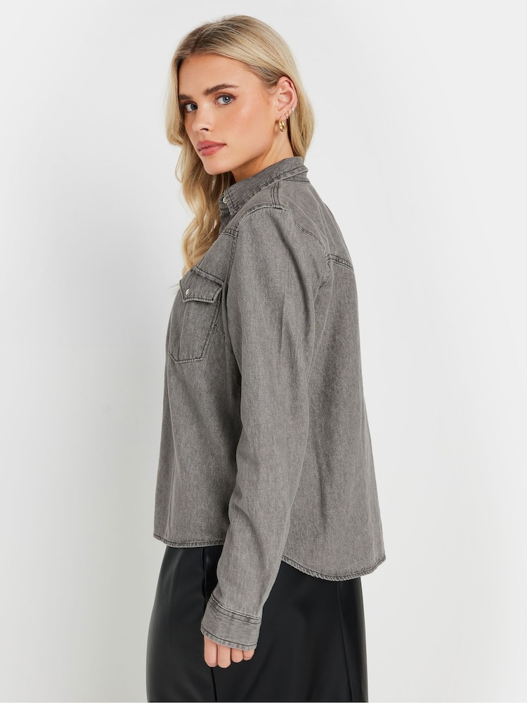 PixieGirl Petite Grey Washed Denim 100% Cotton Shirt - Image 2 of 5