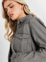 PixieGirl Petite Grey Washed Denim 100% Cotton Shirt - Image 3 of 5