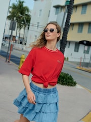 Mid Blue Tiered Lightweight Denim Skirt - Image 1 of 8