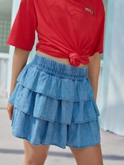 Mid Blue Tiered Lightweight Denim Skirt - Image 3 of 8